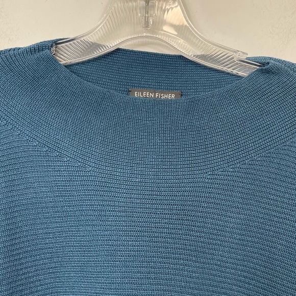 Eileen Fisher Funnel Neck Silk & Organic Cotton Pullover Sweater In Teal XXS - Picture 9 of 13